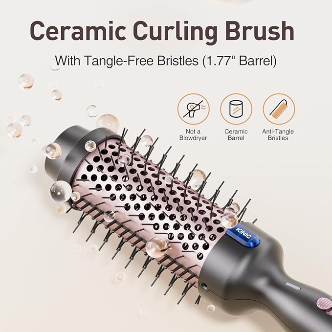 Thermal Brush 1.77", Long Lasting Hair Curling Iron Brush, Ionic Heated Round Brushes Makes Hair Smoother Get Natural Curls, 2 Temp Settings, Universal Voltage for Travel, Easy to Use, Rose Gold