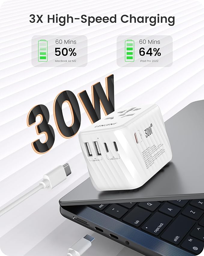 LENCENT Universal Travel Power Adapter, 30W International Wall Charger - Image 2