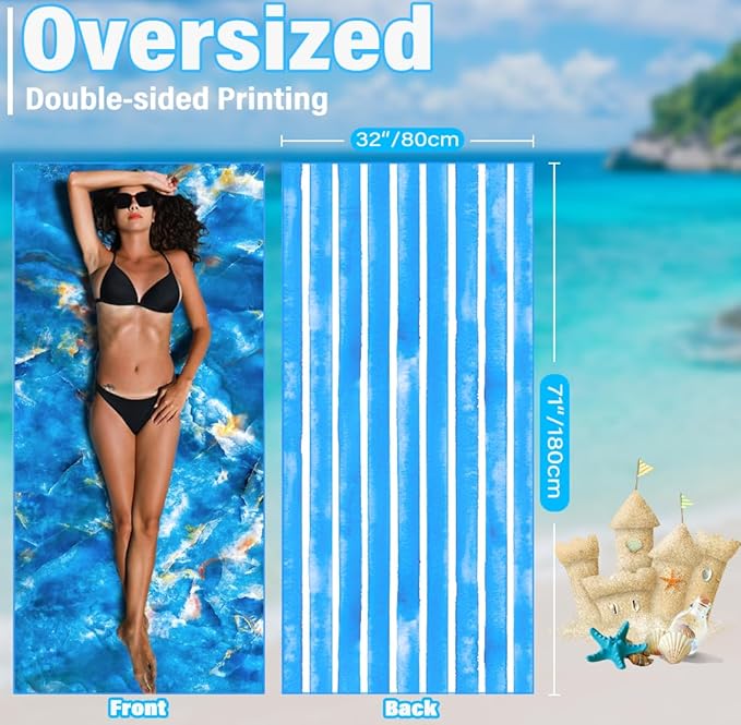 Lightweight Thin Microfiber Beach Towel Sand Free Quick Dry Absorbent Compact - Image 3