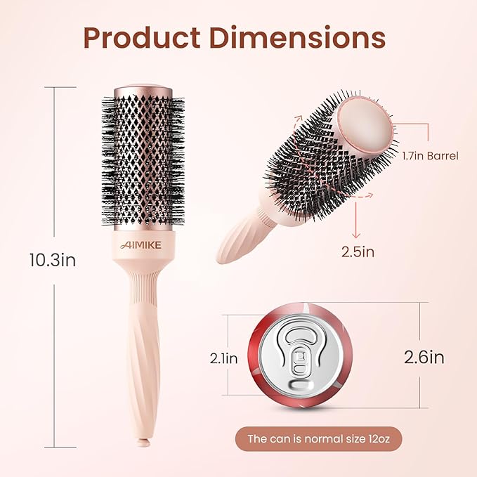 AIMIKE Round Brush for Blow Out, Rose Luxe Medium Round Hair Brush w/Nano Thermal Ceramic Tech, for Blow Drying & Styling Volumizing Shoulder Length Hair, with 4 Clips (Barrel 1.7", Bristle 2.5")