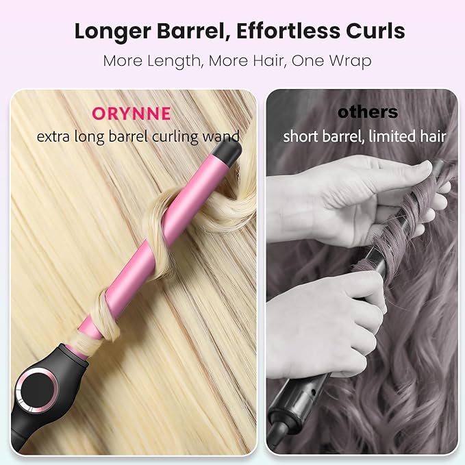 3/4 Inch Curling Wand for Long Hair, Extra Long Barrel Ceramic Wand Curling Iron, 7 Adjustable Heats, 110-240V Dual Voltage Hair Wand Curler, 60 Minutes Auto Shut Off