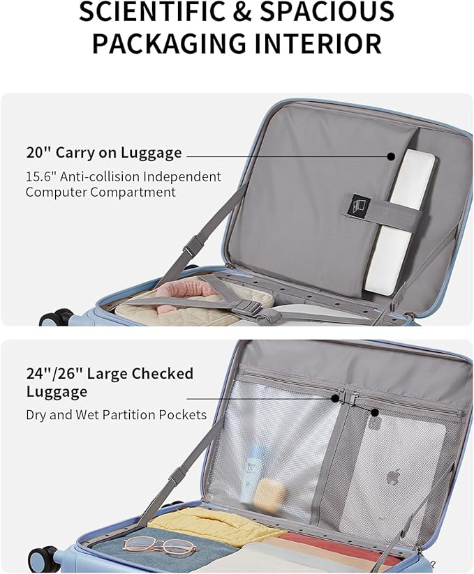 aji Expandable Top Open Carry On Luggage 22x14x9 Airline Approved, 20 Inch Hard - Image 5