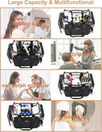 Relavel Extra Large Makeup Case and Clear Makeup Bag, Travel Cosmetic Train Case Professional Makeup Artist Bag with Adjustable Dividers and Shoulder Strap, Portable Nail Organizer Box (Black)