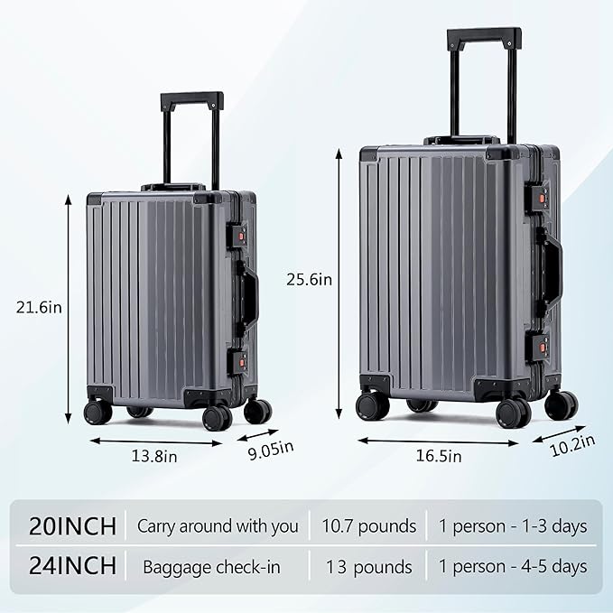 YYW Aluminum Carry-On Luggage Airline Approved Lightweight Suitcase - Image 3