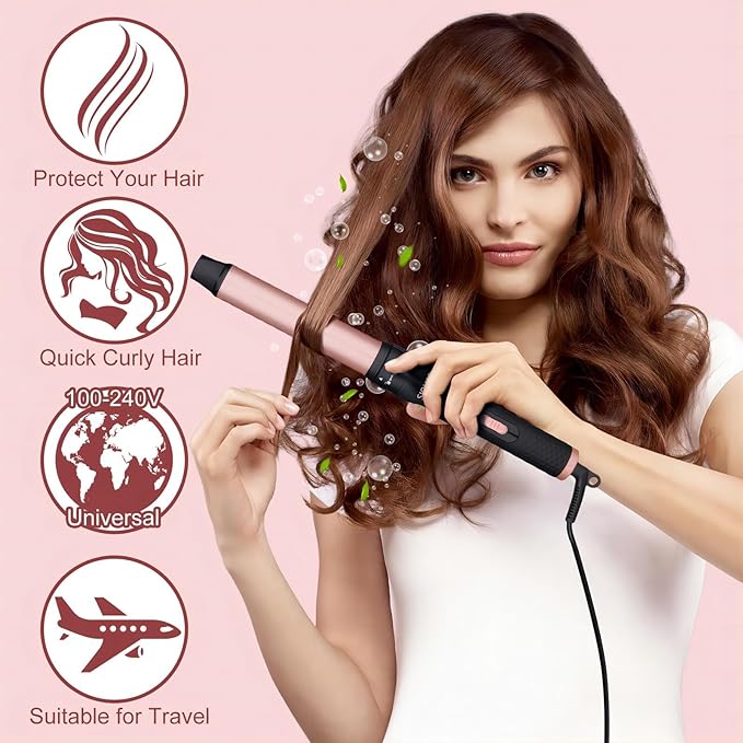 5 in 1 Curling Wand Set - SIQUER Curling Iron Set 1/2 to 1 1/4 Inch Beach Waves Wands 1 1/2 Inch Thermal Brush Fast Heating Up Hair Curlers for Women with Protective Gloves Clamps (Rose, Black)