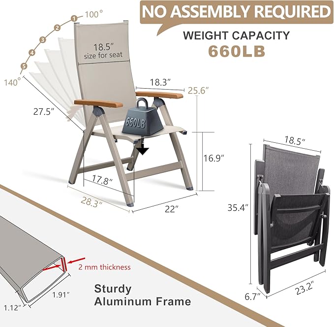 Adjustable Folding Chair, Indoor & Outdoor Balcony, Patio Porch, Garden Lawn - Image 2