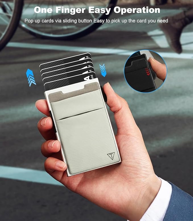 Slim Wallet for Men and Women, Pop Up Credit Card Wallet Metal Minimalist Cards - Image 2