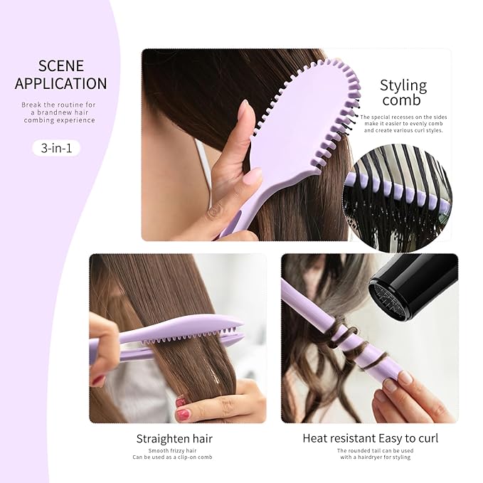 New Multifunctional Curly Hair Cushion Comb, 1Pc Oval New Air Cushion Comb WithHandle, Define Styling Brush,DetanglingHair Brush, Professional Hairstyle Comb, BouncingHair Brush (White Purple)