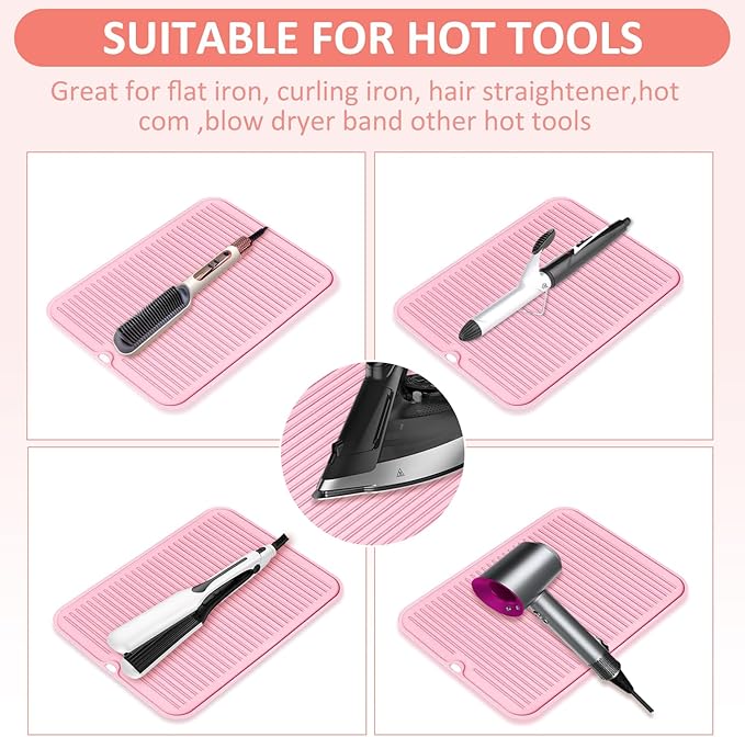 Quccefods Large Heat Resistant Silicone Mat for Hair Styling Tools - Curling Irons, Flat Irons, and Hair Straighteners
