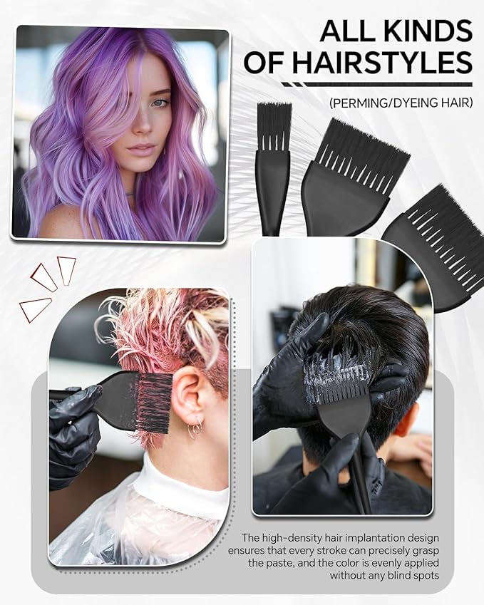 3 Pack Hair Color Brush Set - Professional Hair Dye Brush for Stylist, for Highlighting, Tint and Coloring Sections - Women Men Salon Use Home DIY Dyeing