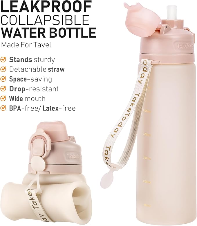 TakeToday Collapsible Water Bottles 20oz, Leak Proof, Foldable Silicone Travel - Image 4