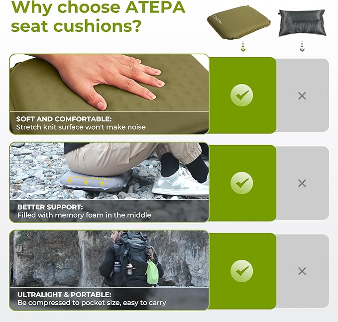 ATEPA Inflatable Stadium Seat Cushion, Self-Inflating Memory Foam Stadium Seats - Image 5