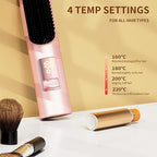 Cordless Hair Straightener Brush, Mini Brush Straightener for Travel,Portable Straightening Brush for Women,Hot Comb Styling Tools & Appliances, Pink