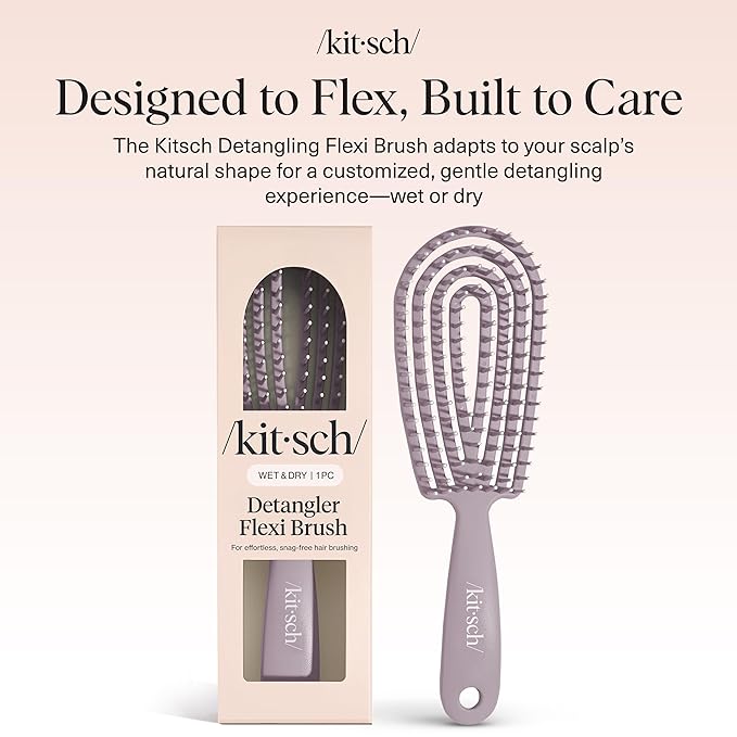 Kitsch Hair Brush Detangler – Flexi Flow Hair Brush for Women, Men & Kids | Detangling Brushes for Curly Hair with Bendable Frame, Bounce Curl Defining Brush for Wet or Dry Strands - Soft Violet