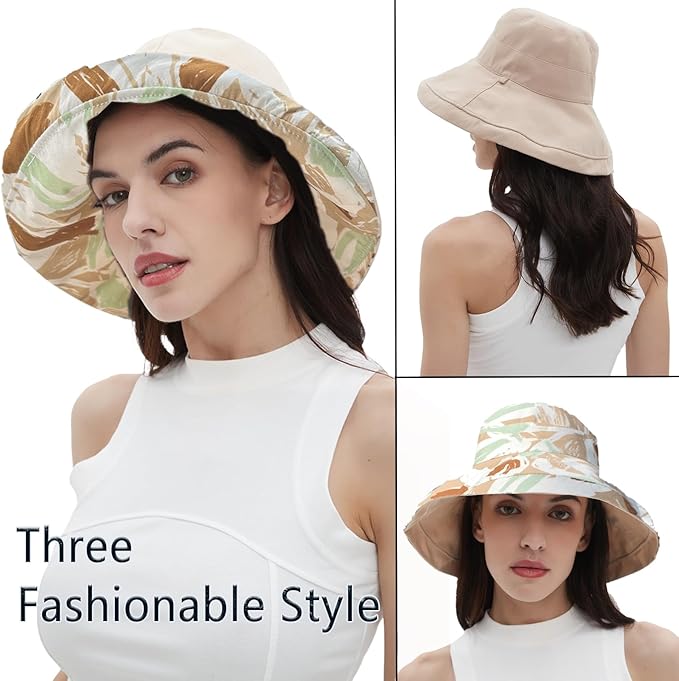 vidsel Womens Sun Hats Wide Brim Reversible Bucket Cotton Hat Packable Summer - Image 6