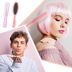2 PCS Wig Brush Set - Stainless Steel Metal Bristle Comb and Cushion Detangling Brush for Hair Extensions, Wigs, and Wet Hair (Pink)