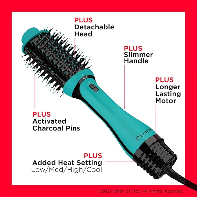 REVLON One Step Volumizer PLUS Hair Dryer and Styler | More Volume, Less Damage, and More Styling Control for Easy and Fast Salon-Style Blowouts, Plus Travel Friendly (Teal)