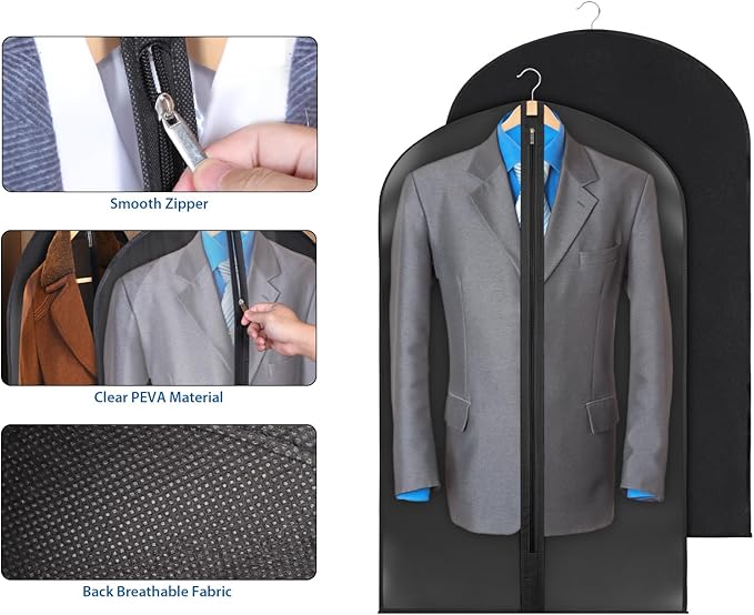 Zilink 43" Garment Bags for Hanging Clothes Clear Suit Bags for Closet Storage - Image 3