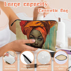 Cosmetic Bags Travel Makeup Toilet Case Waterproof Pouch for Women Girls 6.7X9.45inches - Orange Turban And The Intense Gaze of A Lady