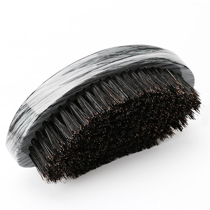 Curved Wave Brush for Men 360, Medium Hard Palm Hair Brushes with Boar Bristles for Black Hair Wavers to Creating 360 Waves (Grey)