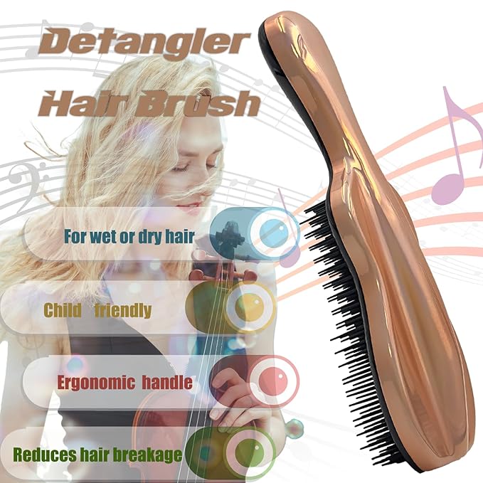 WYNK Hair Brush Detangler for Adults & Kids，Detangling Comb Hair Styling Tools & Appliances for Natural/Wavy/Curly/Coily/Wet/Dry/Oil/Thick/Straight/Long Hair (Champagne Gold Electroplate)