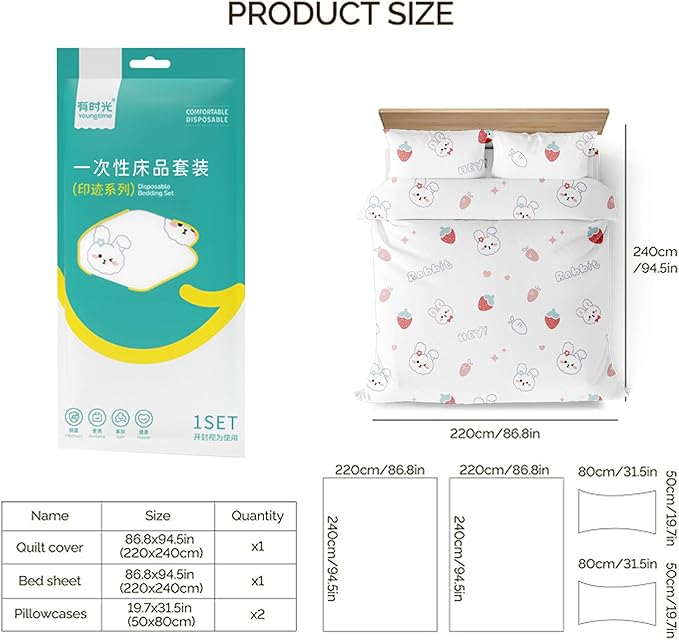 YOUNGTIME Disposable Bed Sheets, Quilt Cover and Pillow case Set - Image 2