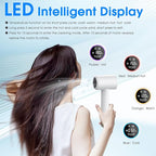 Hair Dryer, 1500W High Speed 110000 RPM Blow Dryer with Plasma Tech (Positive+Negative Ionic), LCD Display, 5 Modes, Thermo-Control, Low Noise, Fast Drying Travel Hair Dryer for Home or Travel(White)