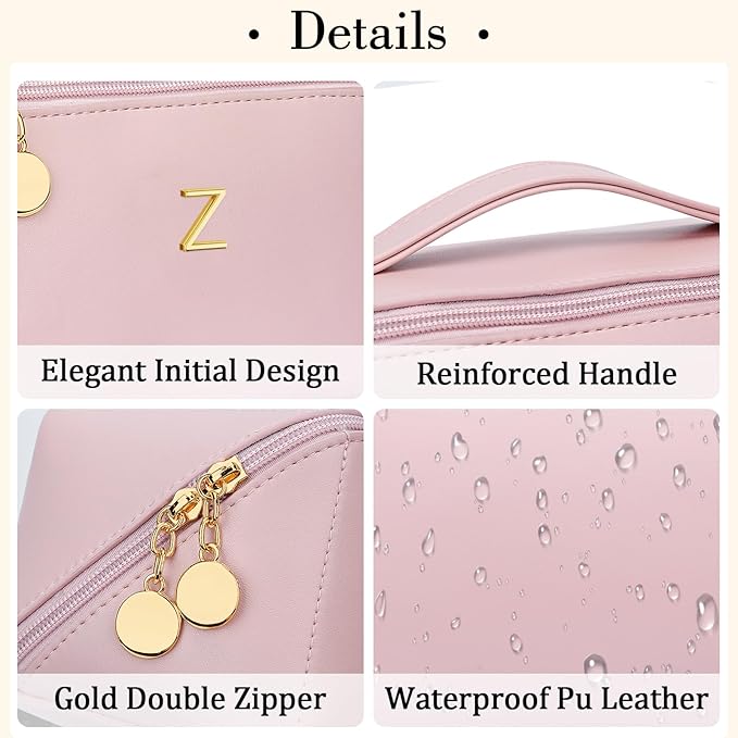 Birthday Gifts for Women Teen Girl, Personalized Initial Makeup Organizer Bag - Image 4