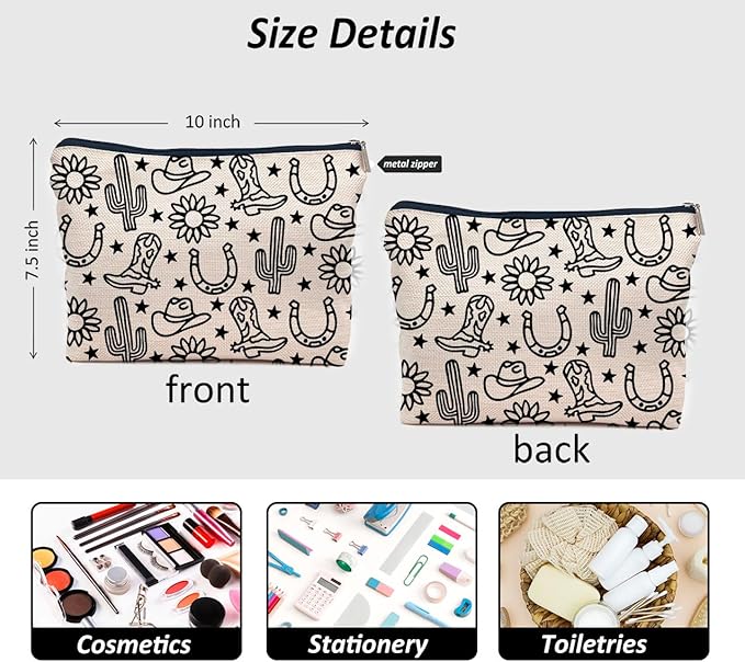 IWXYI Western Gifts Makeup Bag - Western Boots Hat Sunflower Cosmetic Bags, Western Gifts for Women, Cowgirl Gifts