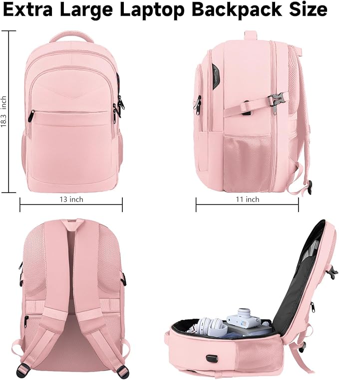 Lapsouno Large Backpack for Women, TSA 17.3 Inch Travel Laptop Backpack - Image 6
