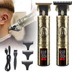 Professional Hair Clippers for Men Electric Haircut Kit Hair Trimmer Grooming Waterproof Rechargeable Close Cutting T Blade Trimmer USB Rechargeable Clippers for Hair Cutting (LED-Vintage Gold)