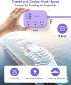 6 USB Purple Travel Power Strip- 5Ft Purple Extension Cord - Image 4