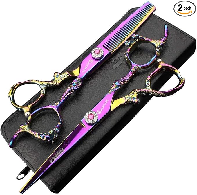Purple Professional Hairdressing Scissors Hairdresser Hairstylist Cutting Hair & Thinning Hairdressing Scissor (6-inch 2pc)