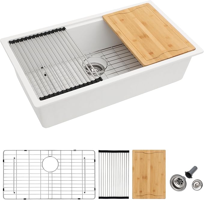 Dcolora 33 Inch White Granite Composite Kitchen Sink Workstation Undermount by Dcolora