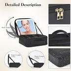 Travel Makeup Bag With LED Mirror, Cosmetic Train Case with 3 Color Setting - Image 6