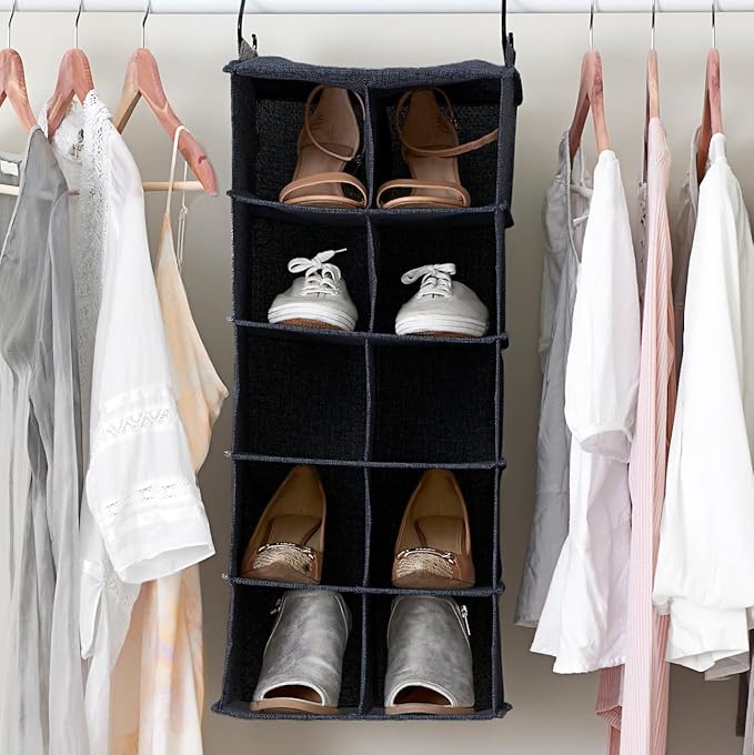 Household Essentials Hanging Cotton Blend and Plastic Closet Shoe Organizer - Image 5