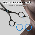 Hair Cutting Scissors,6.5 Inch Professional Stainless Steel Barber Haircut Shears Razor,Sharp Blades,One Comb Included, For Salon Home Men Women Adults Kids Pet (Black)