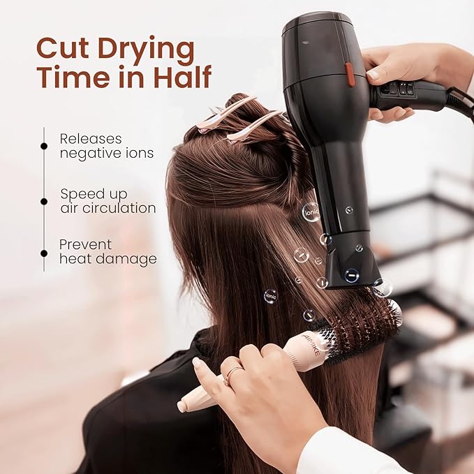 AIMIKE Round Brush for Blow Out, Rose Luxe Small Round Hair Brush w/Nano Thermal Ceramic Tech, for Blow Drying & Styling Volumizing Short Hair, with 4 Clips (Barrel 1.3", Bristle 2.1")