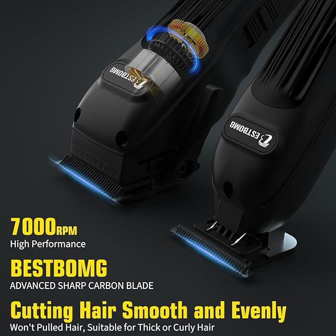 BESTBOMG® Professional Hair Clippers for Men, Professional Barber Clippers and Trimmer Set, Mens Cordless Hair Clipper for Barbers Haircut Kit Fade, BS-808A (Black)