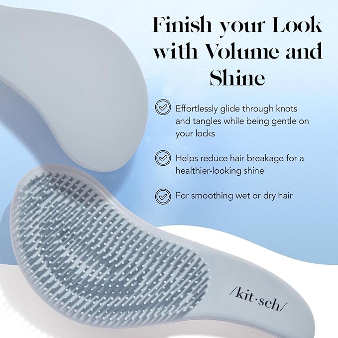 Kitsch Detangler Brush – Gentle Curly Hair Brush with Flexible Bristles for All Hair Types - Wet or Dry | Detangling Hair Brushes for Women & Men, Hairbrush for Adults & Kids - Haze Blue