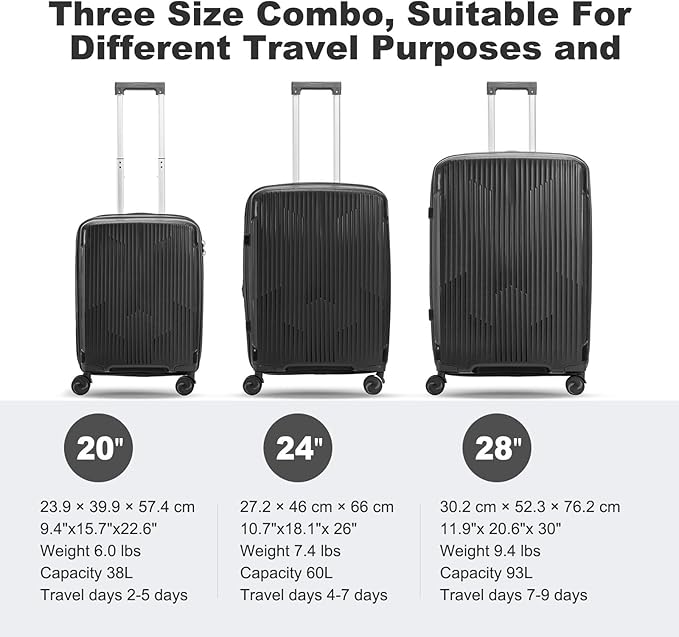 Nazhura Luggage Set, 3-Piece Hardside Suitcase Set, 20-inch Carry On, 28-inch - Image 2