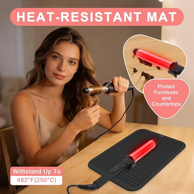 Oversize Silicone Heat Resistant Mat, Professional Hot Hair Tools Mat for Curling Iron, Flat Iron, Hair Straightener, Portable Hot Pad Cover with Velcro for Travel Home Salon(14.2" x 11.0")