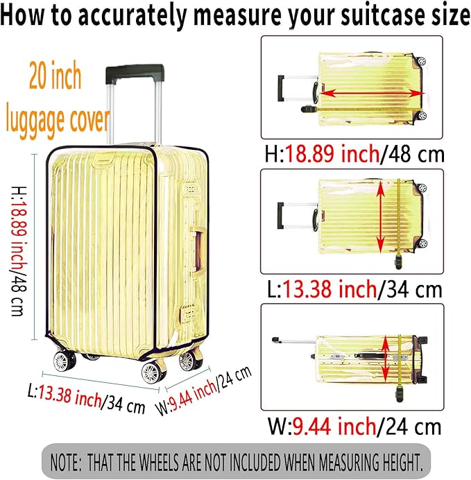 20 Inch Clear PVC Luggage Cover, 0.2mm Thick Lightweight Waterproof, - Image 2