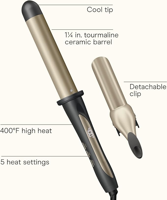 INFINITIPRO BY CONAIR Tourmaline Ceramic 1¼-Inch Curling Wand, Detachable Clip Turns Wand into Curling Iron, Produces Flawless Waves and Curls, for Use on Medium and Long Hair, Dark Grey