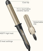 INFINITIPRO BY CONAIR Tourmaline Ceramic 1¼-Inch Curling Wand, Detachable Clip Turns Wand into Curling Iron, Produces Flawless Waves and Curls, for Use on Medium and Long Hair, Dark Grey