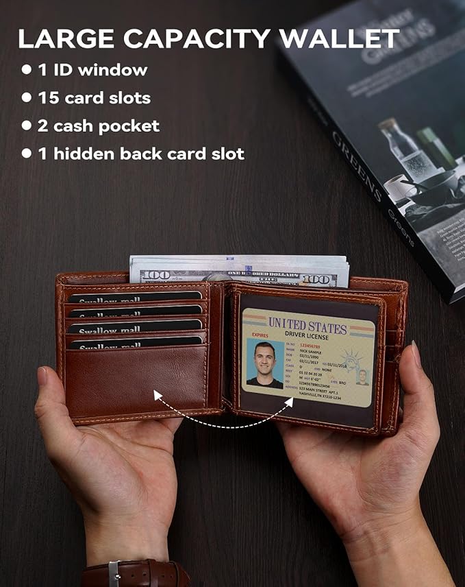 Swallowmall Mens Wallet Rfid Blocking Genuine Leather Bifold Wallets - Image 4