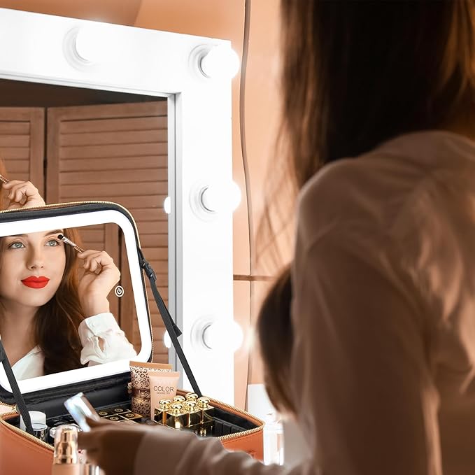 Makeup Travel Train Case with Mirror LED Light 3 Adjustable Brightness Large - Image 6