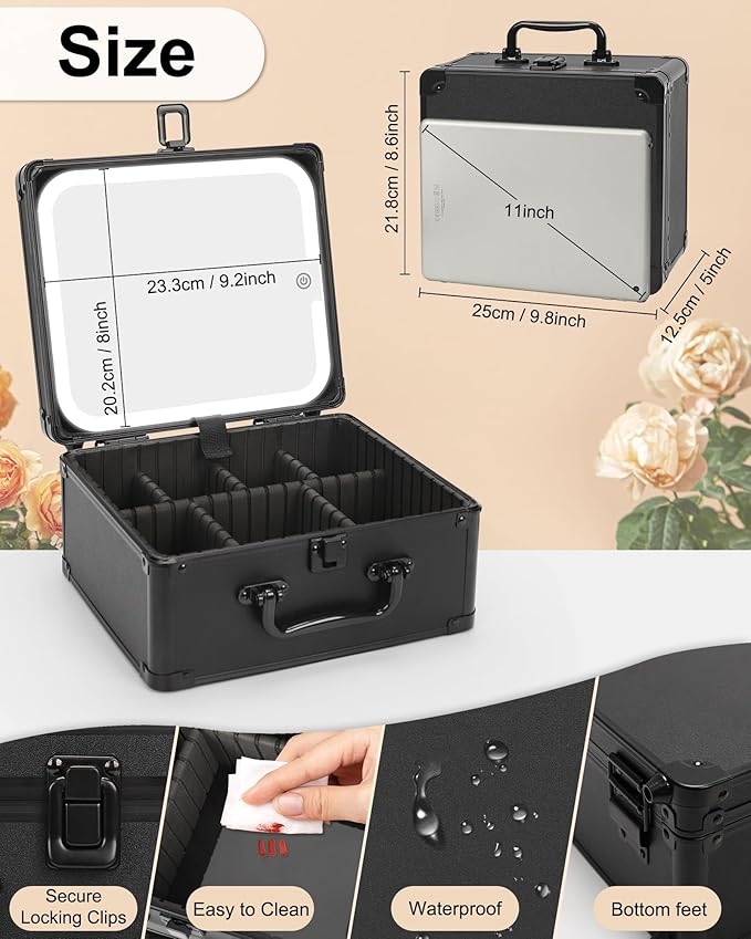 Makeup Box with LED Mirror, Makeup Bag with Light up Mirror& Adjustable - Image 5