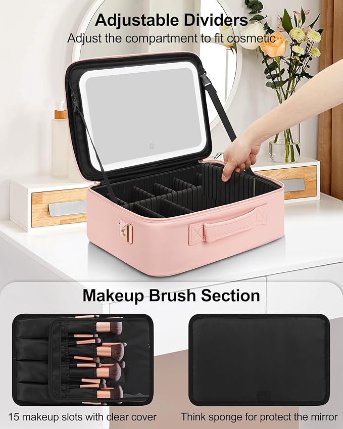 Chomeiu Makeup Bag with LED Mirror, Large Train Case - Image 3