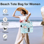 LEDAOU Large Beach Tote Bag Women Waterproof Sandproof Zipper Beach Tote Bag - Image 3
